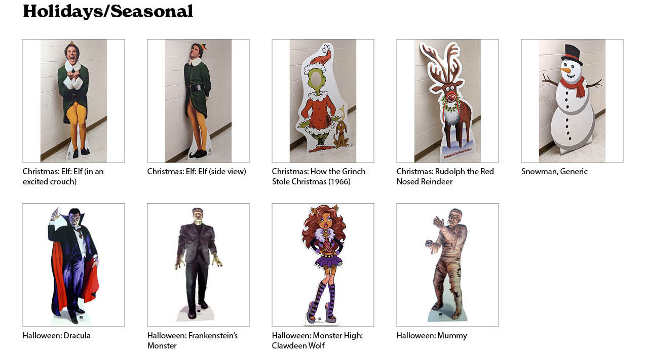 Preview from the downloadable stand-ups catalog of the available items in the Holidays/Seasonal category.