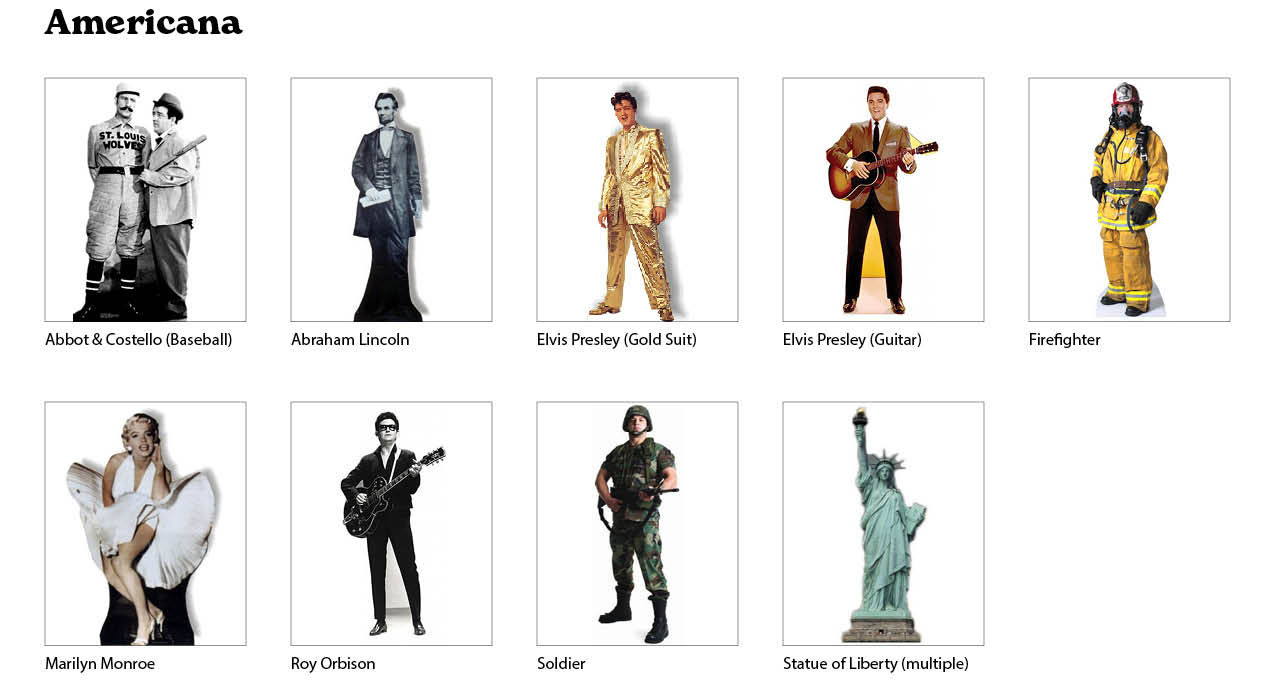 Preview from the downloadable stand-ups catalog of the available items in the Americana category.