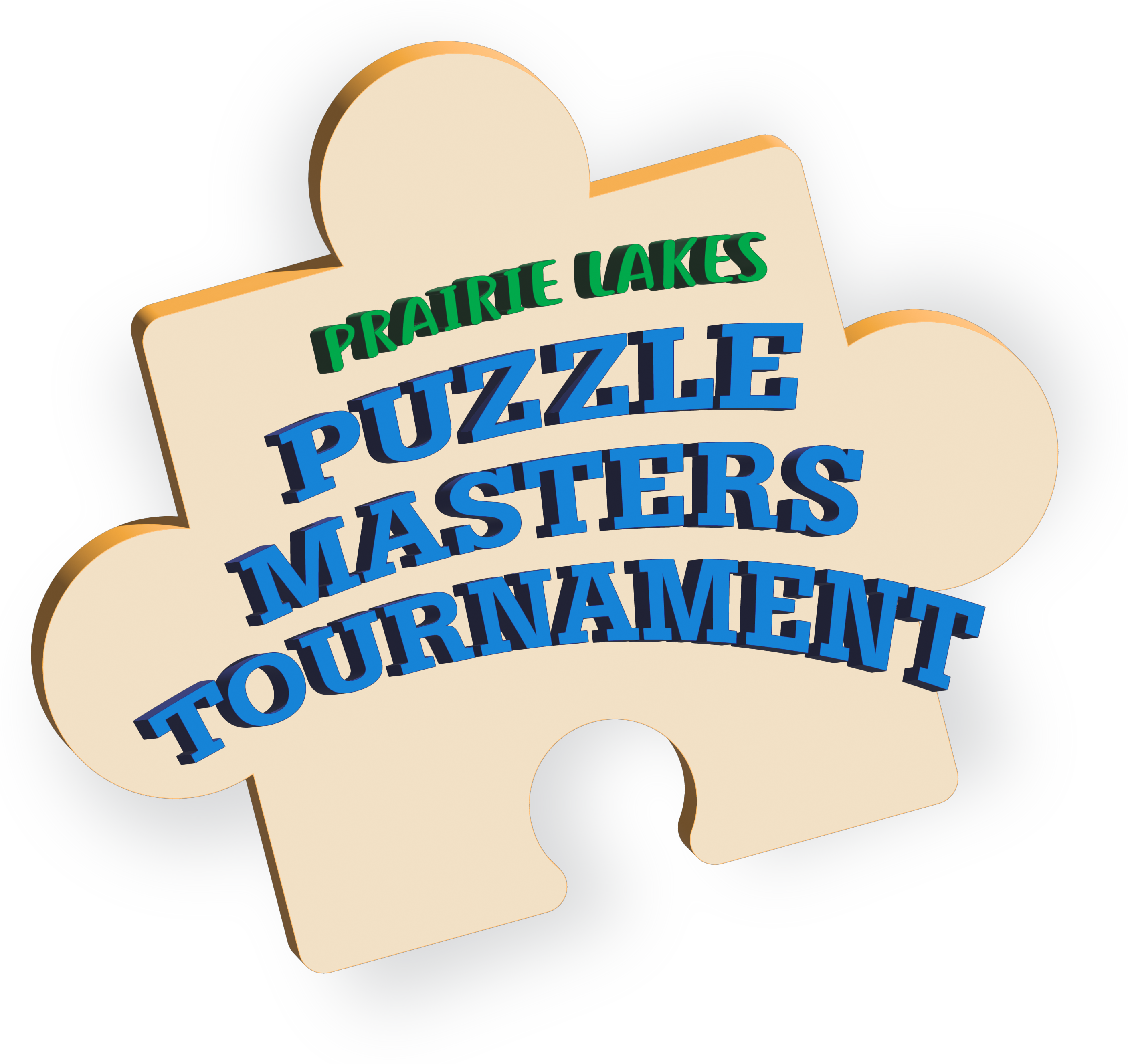 Logo - Prarie Lakes Puzzle Masters Tournament Logo: Yellow 3-D puzzle piece reads, "Prairie Lakes Puzzle Master's Tournament".<br />