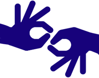 two illustrated blue hands make symbols.
