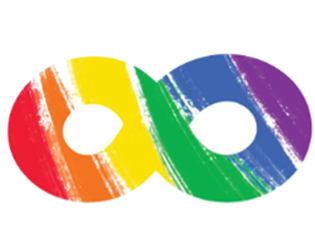 infiniti symbol decorated with rainbow brush strokes
