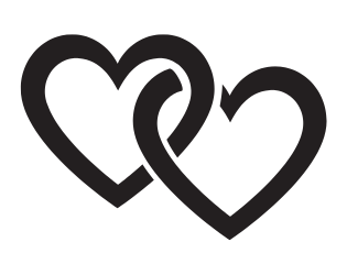 Two interlocking hearts outlined in black