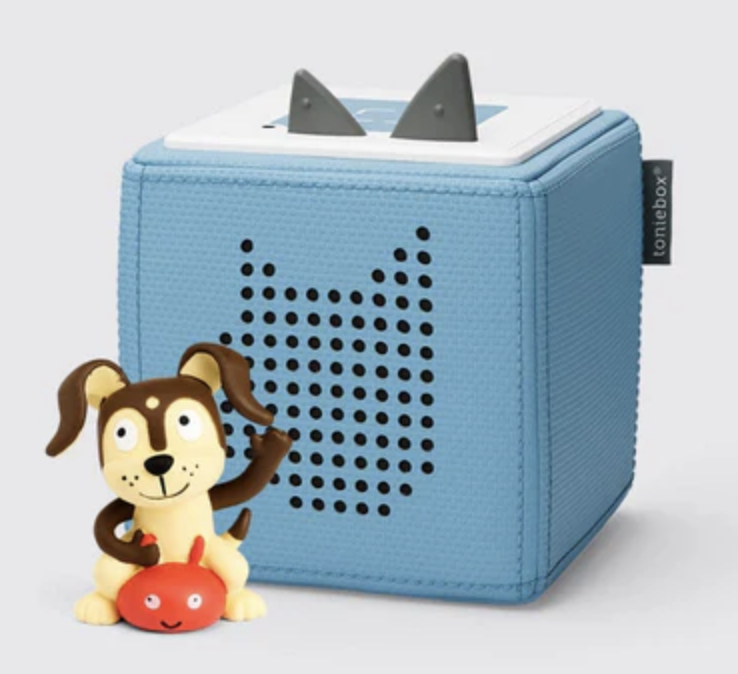 Tonie Box – blue with dog figure. Screen-free interactive music and story box.