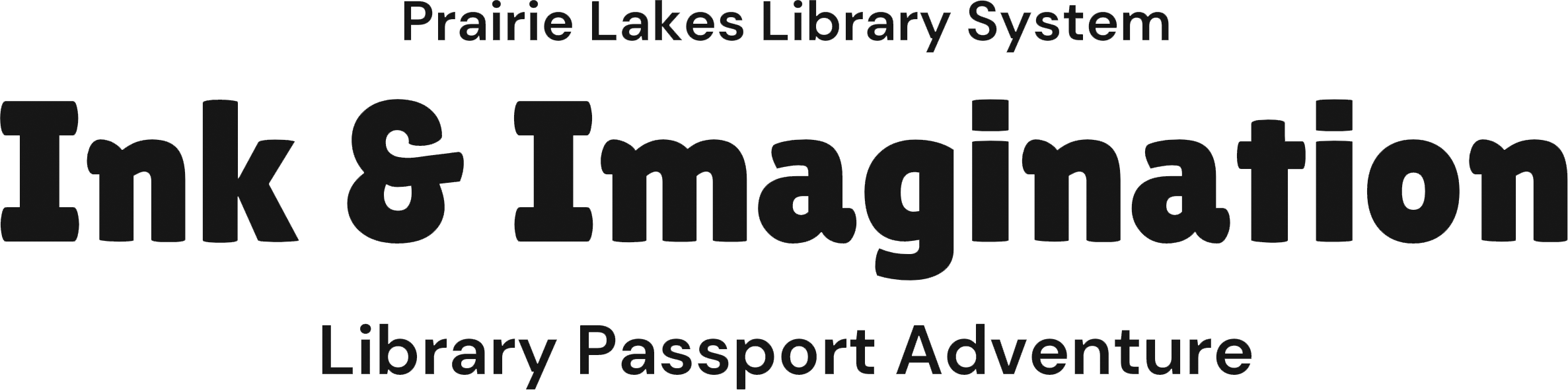 Black. Wordmark: Prairie Lakes Library System Ink & Imagination Library Passport Adventure.