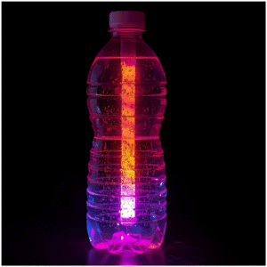 a lit glowstick inside an empty plastic waterbottle
