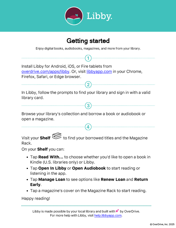 My Document Graphic with steps for using the Libby app to borrow library materials.