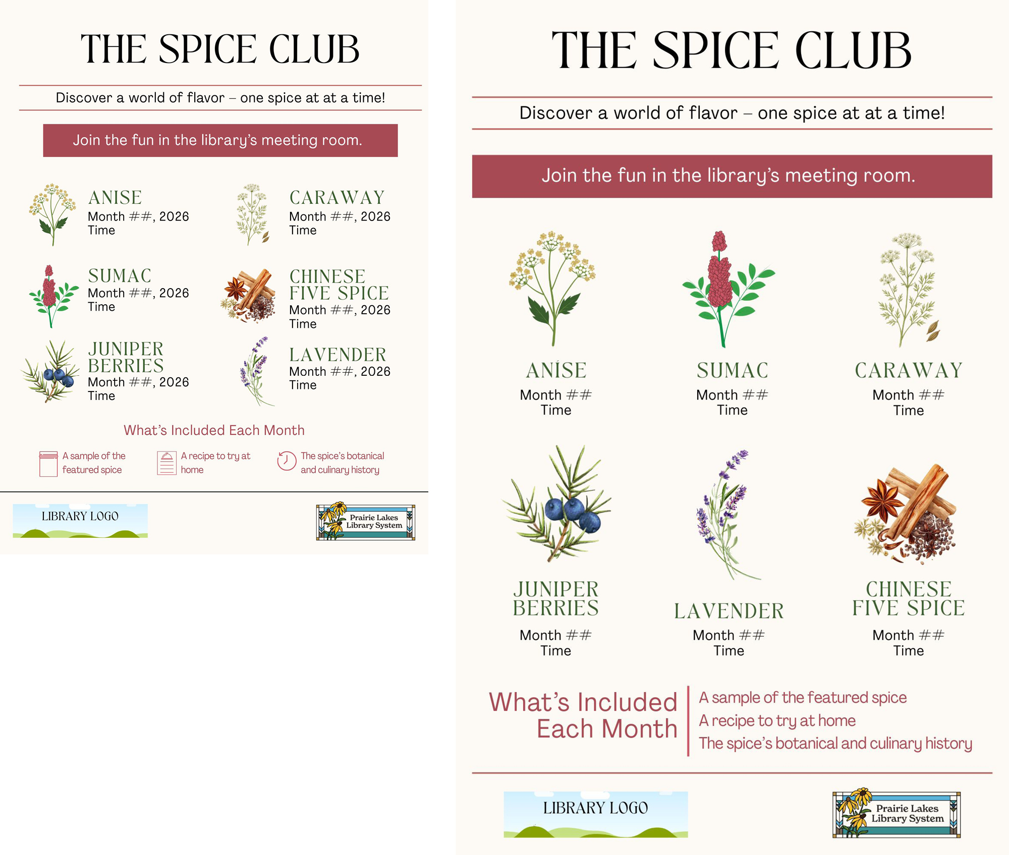 Preview of a letter-sized flyer and ledger size poster for the complete series of the Spice Club.